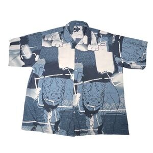 Koman Sport 3X Abstract Rhino Safari Short Sleeve Mens Shirt Stylish Y2K Vintage